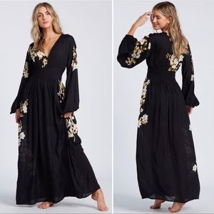 Billabong Night Bloom Black Floral Maxi Dress NWT